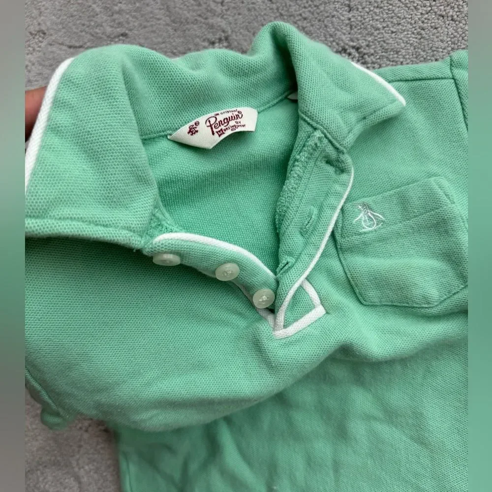 Original Penguin boys polo top shirt white piping , mint green preppy sz 18m